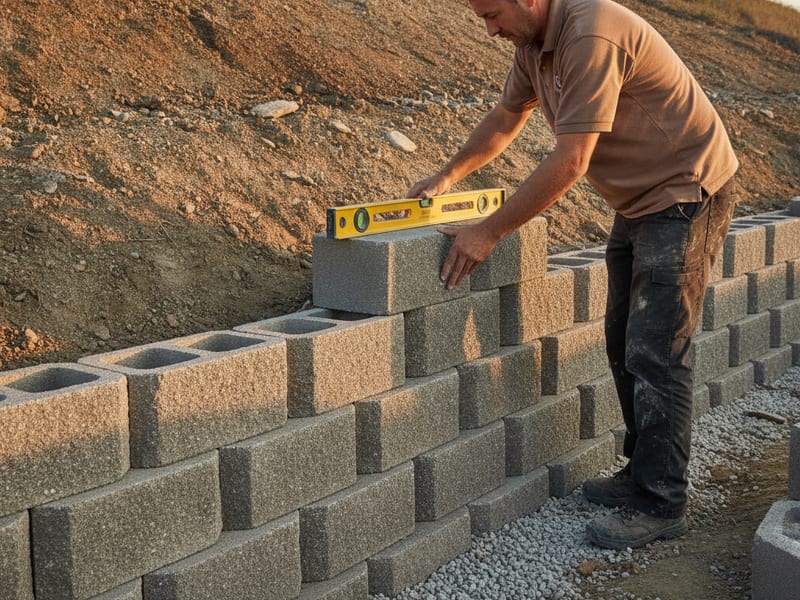 Construcción de un muro de contención de block en un terreno inclinado