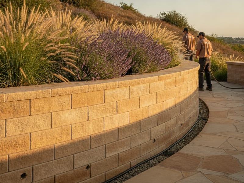 Muro de contención decorativo en un jardín