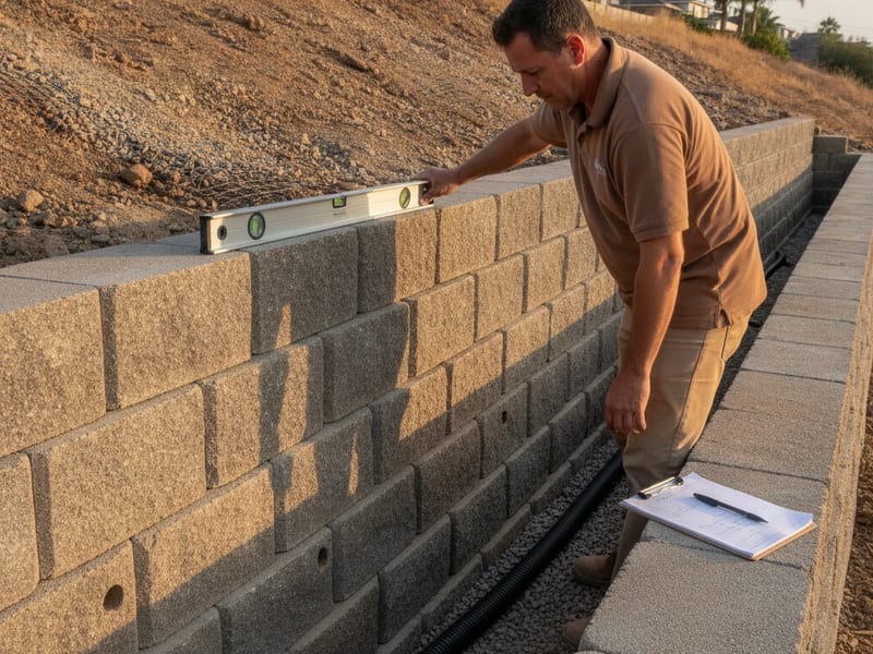 Persona observando un muro de contención